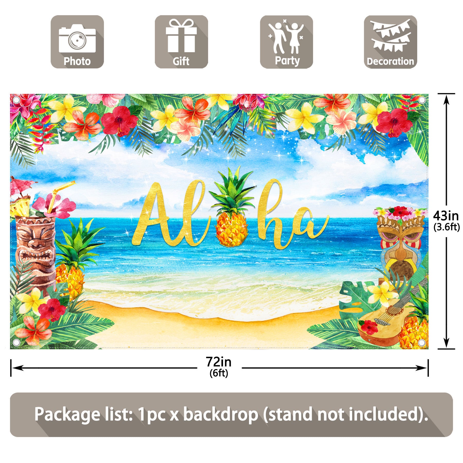 Aloha Luau Hawaiian Party Decorations Tropical Backdrop(FAST)