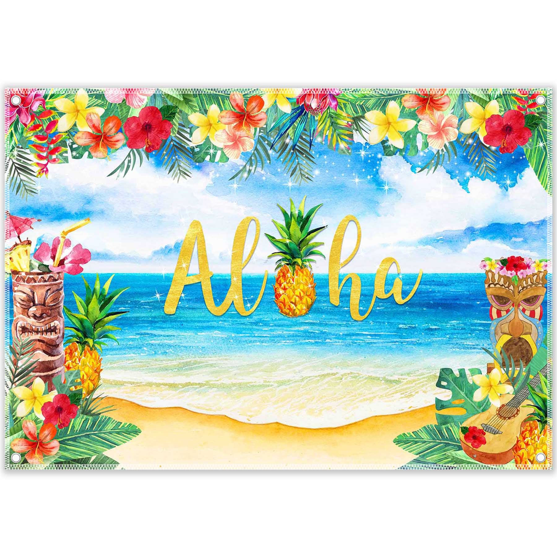 Aloha Luau Hawaiian Party Decorations Tropical Backdrop(FAST)