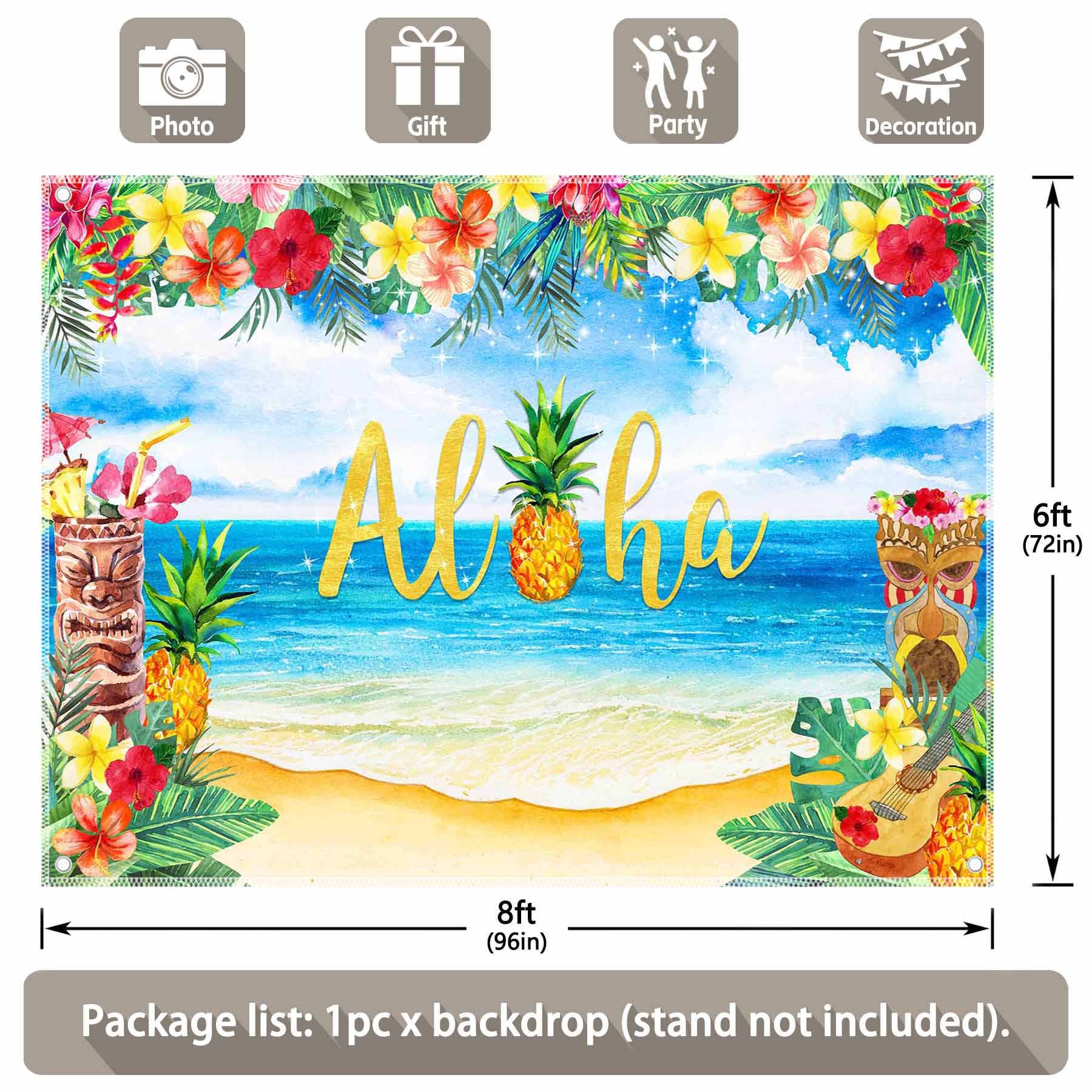 Aloha Luau Hawaiian Party Decorations Tropical Backdrop(FAST)