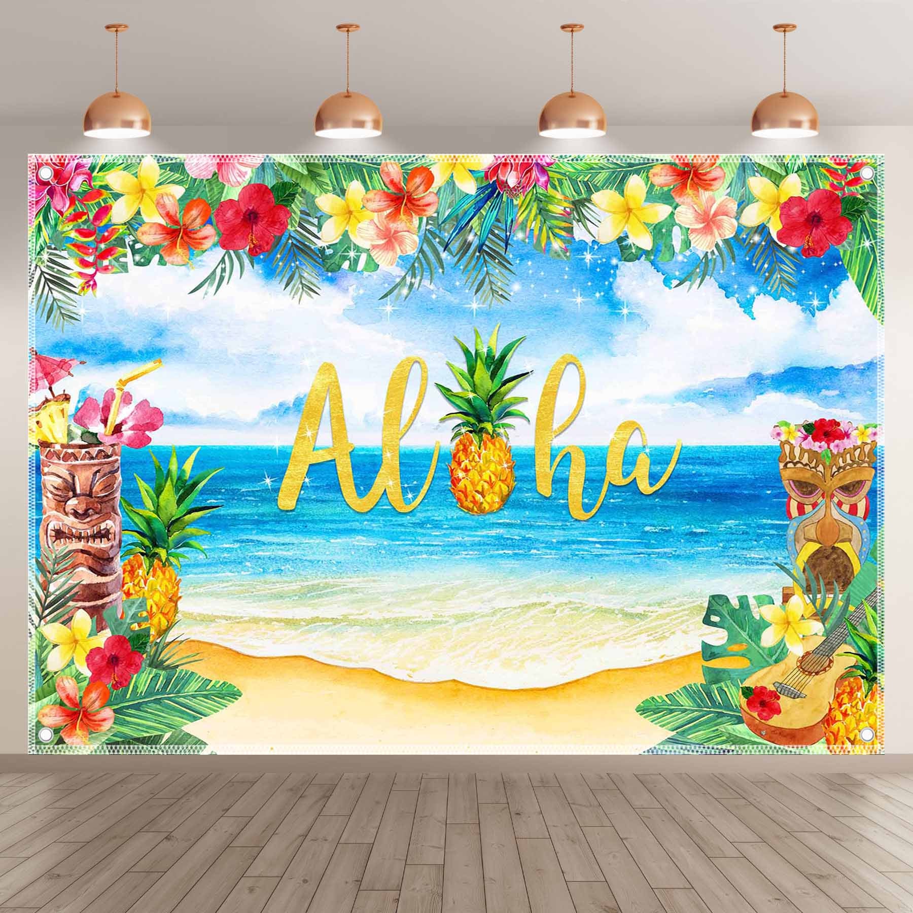 Aloha Luau Hawaiian Party Decorations Tropical Backdrop(FAST)