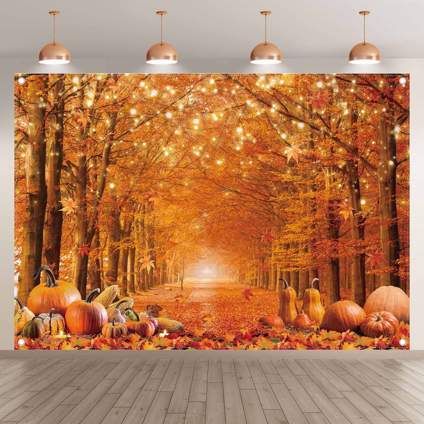 Fall Maple Leaves Pumpkin Friendsgiving Background(FAST)