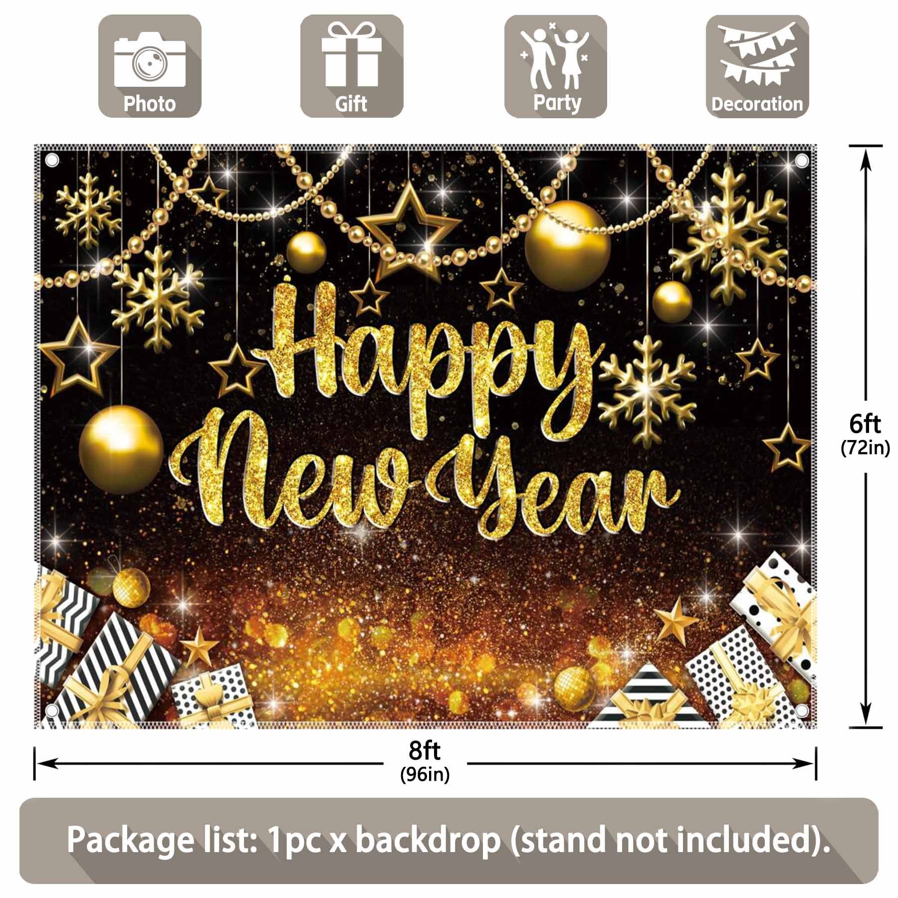 Black and Gold Happy New Year Backdrop(FAST)