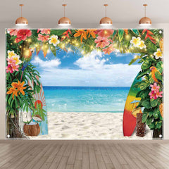 Summer Hawaiian Beach Tropical Flower Palm Background(FAST)