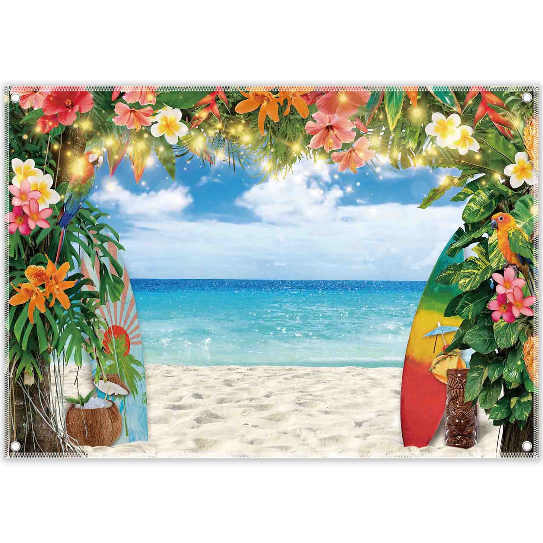 Summer Hawaiian Beach Tropical Flower Palm Background(FAST)