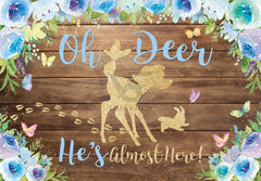 Oh Deer 's Almost  Girl Blue Backdrop