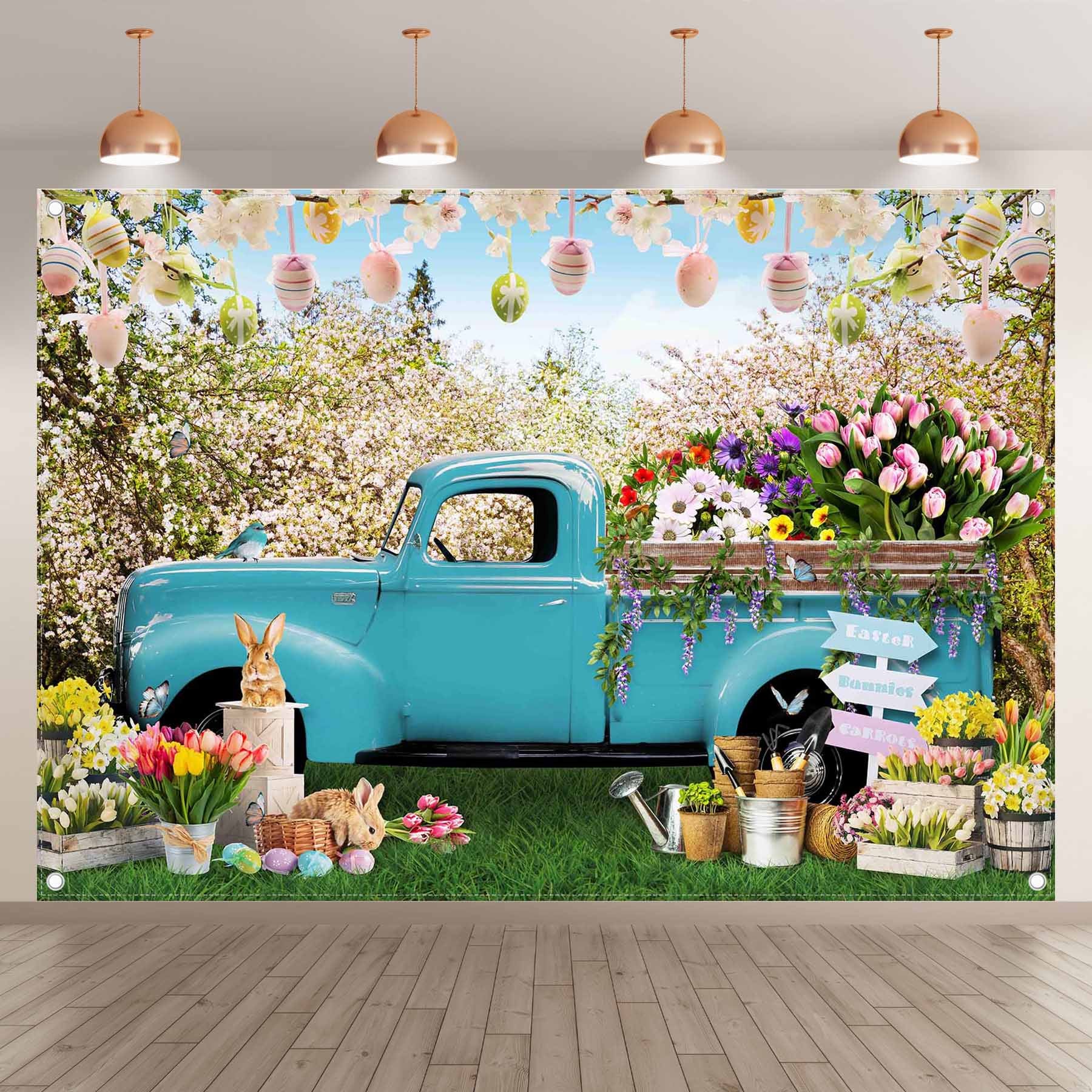 Spring Blue Truck  Bunny Booths Celebrations Backdrop(FAST) - UUFelice Studio