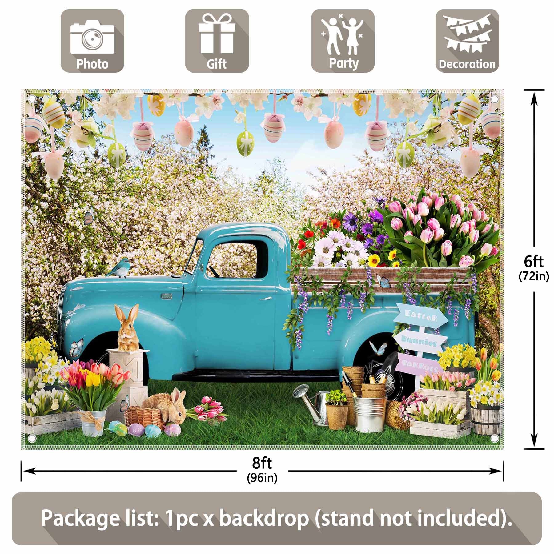 Spring Blue Truck  Bunny Booths Celebrations Backdrop(FAST) - UUFelice Studio