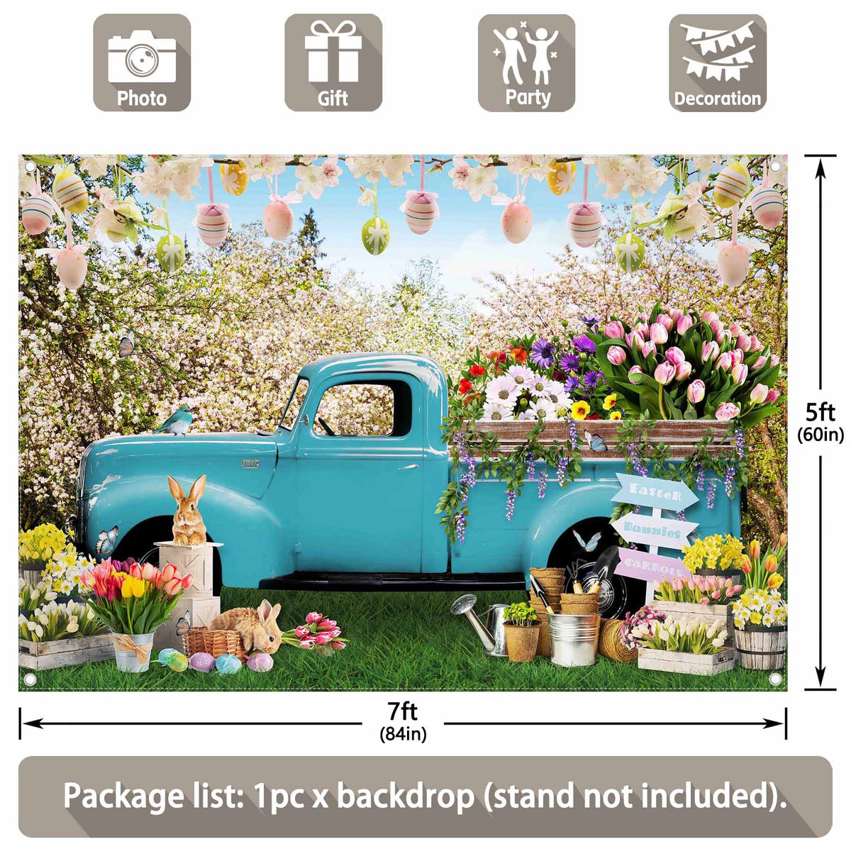 Spring Blue Truck  Bunny Booths Celebrations Backdrop(FAST) - UUFelice Studio