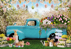 Spring Blue Truck  Bunny Booths Celebrations Backdrop(FAST) - UUFelice Studio