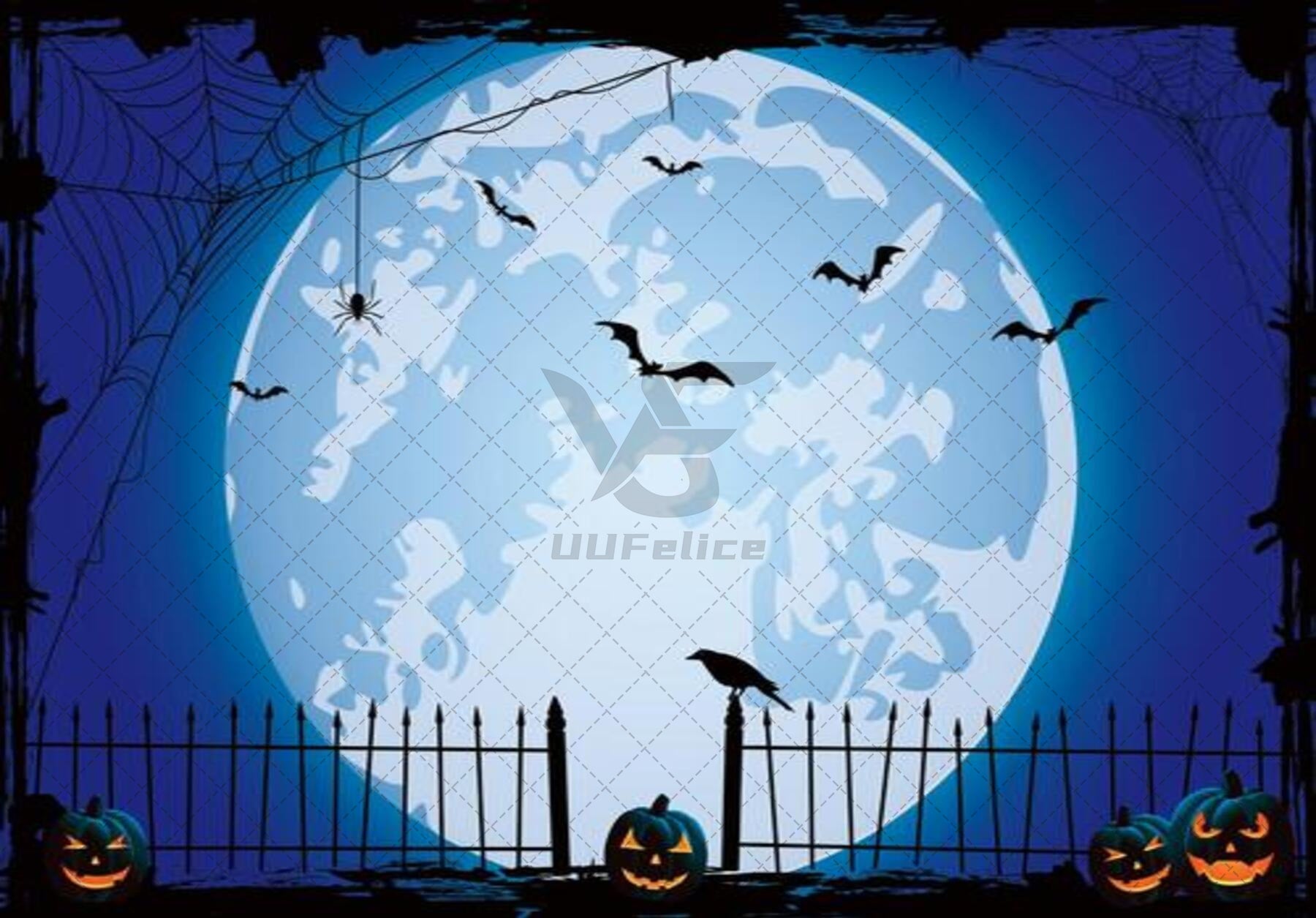 Halloween Moon Night Large Pumpkin Fence Background - UUFelice Studio