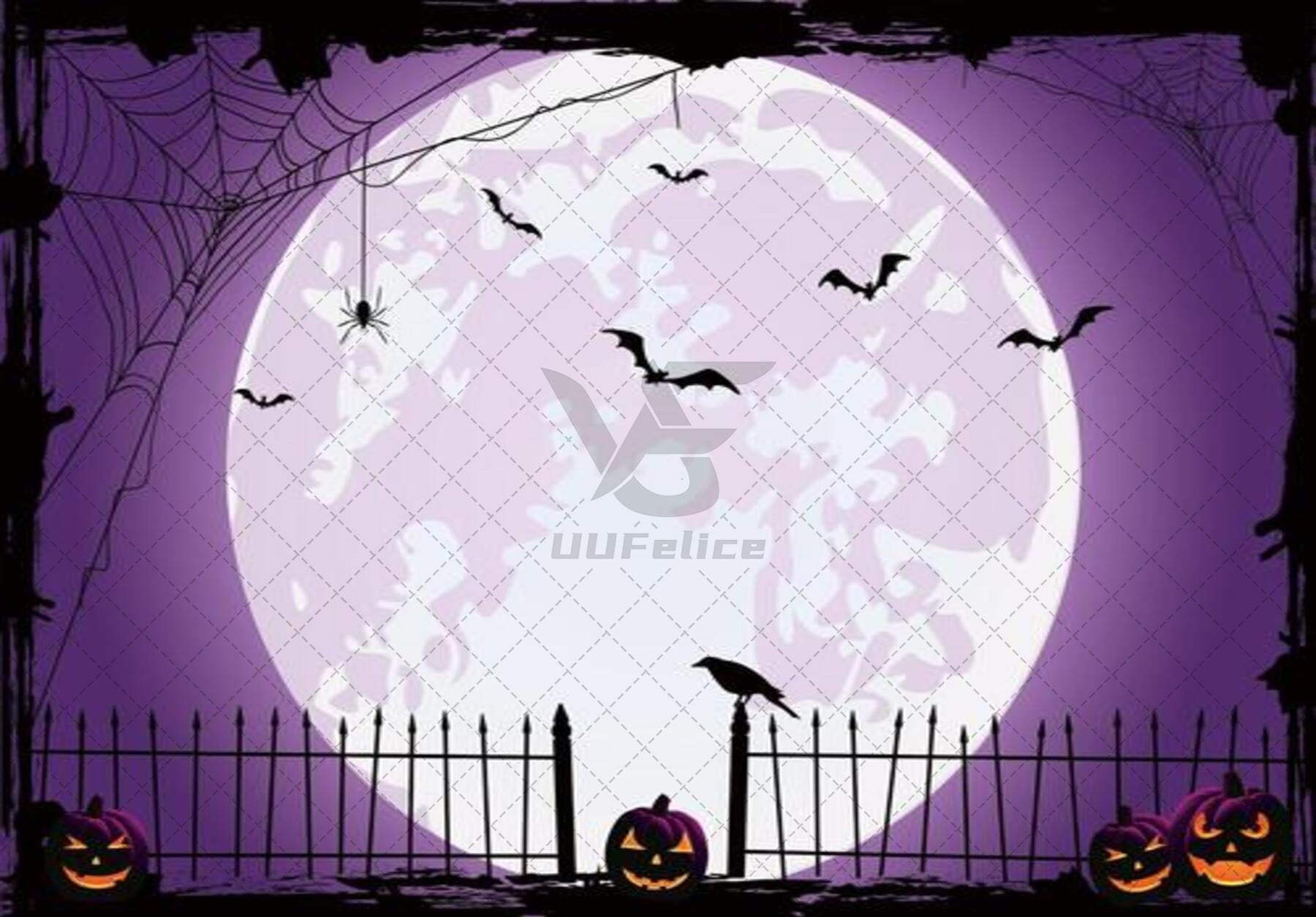 Halloween Moon Night Large Pumpkin Fence Background - UUFelice Studio