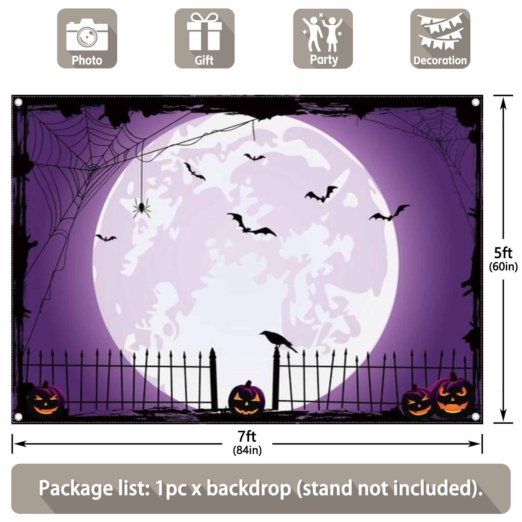 Halloween Moon Night Large Pumpkin Fence Background - UUFelice Studio