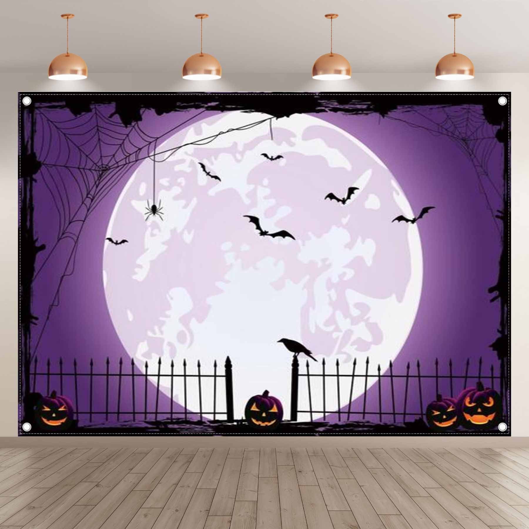 Halloween Moon Night Large Pumpkin Fence Background - UUFelice Studio