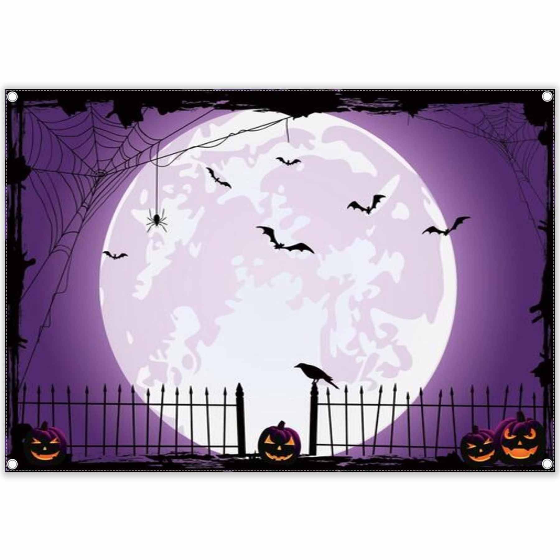 Halloween Moon Night Large Pumpkin Fence Background - UUFelice Studio