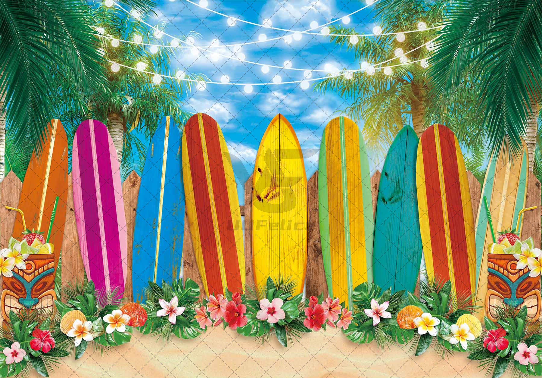 Summer Surfboard Beach Hawaiian Luau Background(FAST) - UUFelice Studio