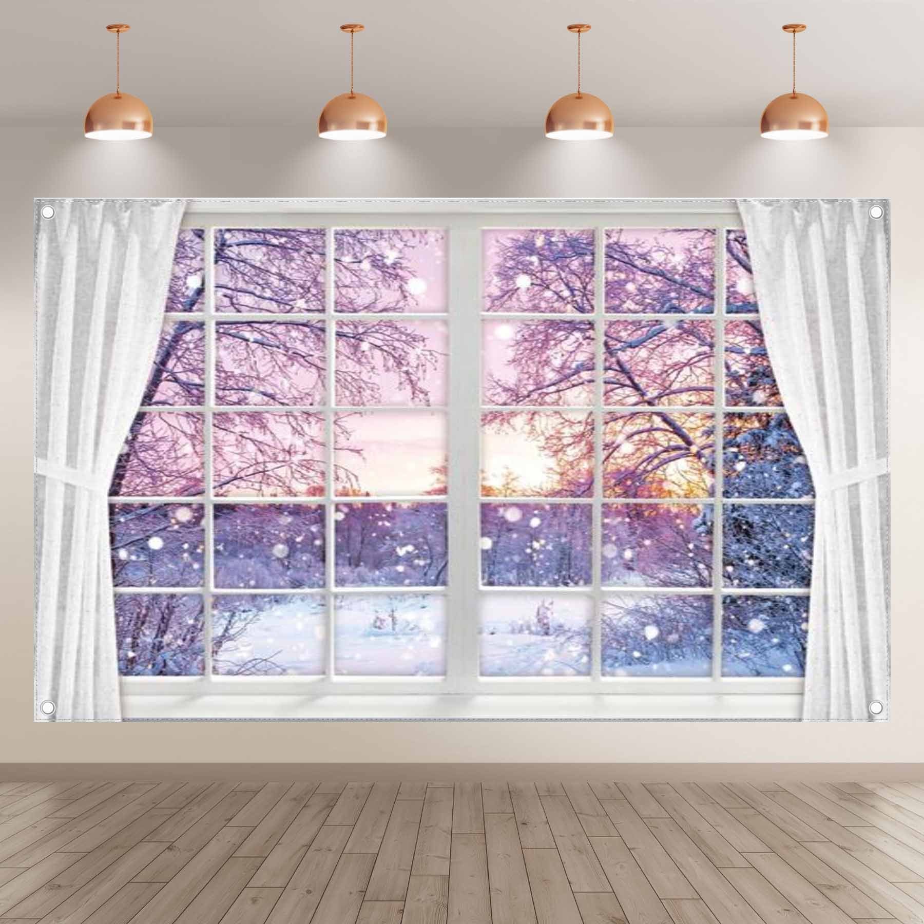 Winter Window Scenery Snow Forest Landscape Backdrop - UUFelice Studio