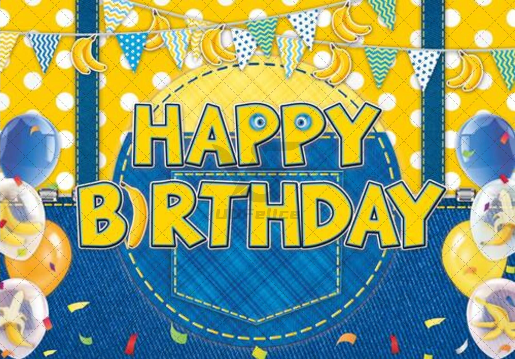 Yellow Jeans Cartoon Happy Birthday Backdrop - UUFelice Studio