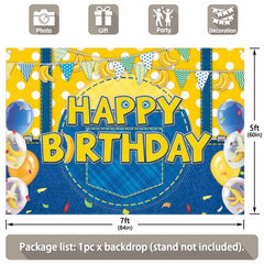 Yellow Jeans Cartoon Happy Birthday Backdrop - UUFelice Studio