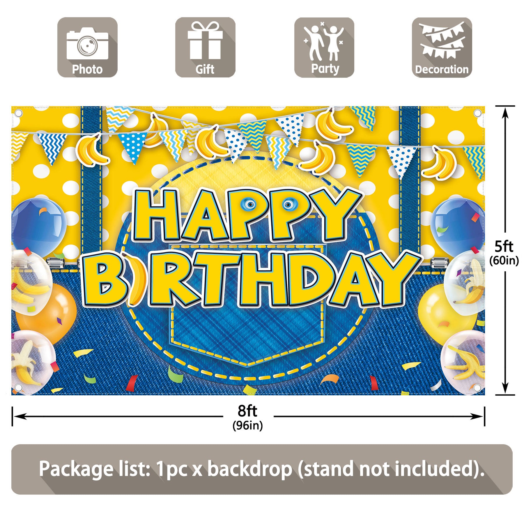 Yellow Jeans Cartoon Happy Birthday Backdrop - UUFelice Studio