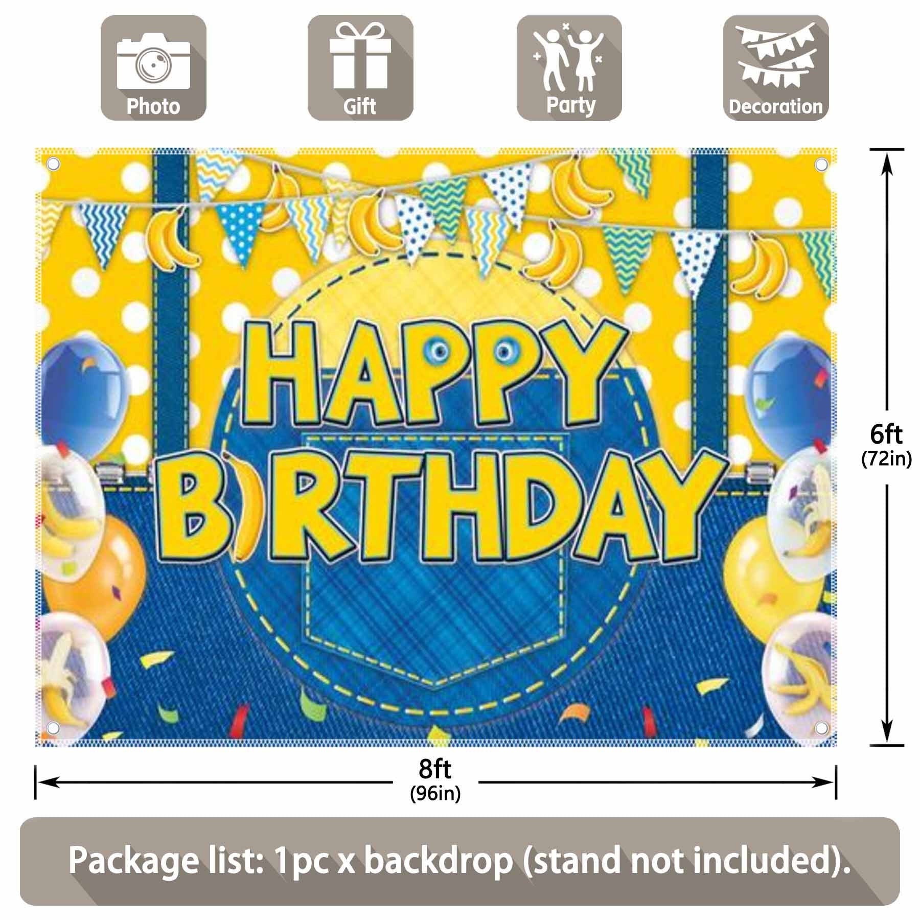 Yellow Jeans Cartoon Happy Birthday Backdrop - UUFelice Studio