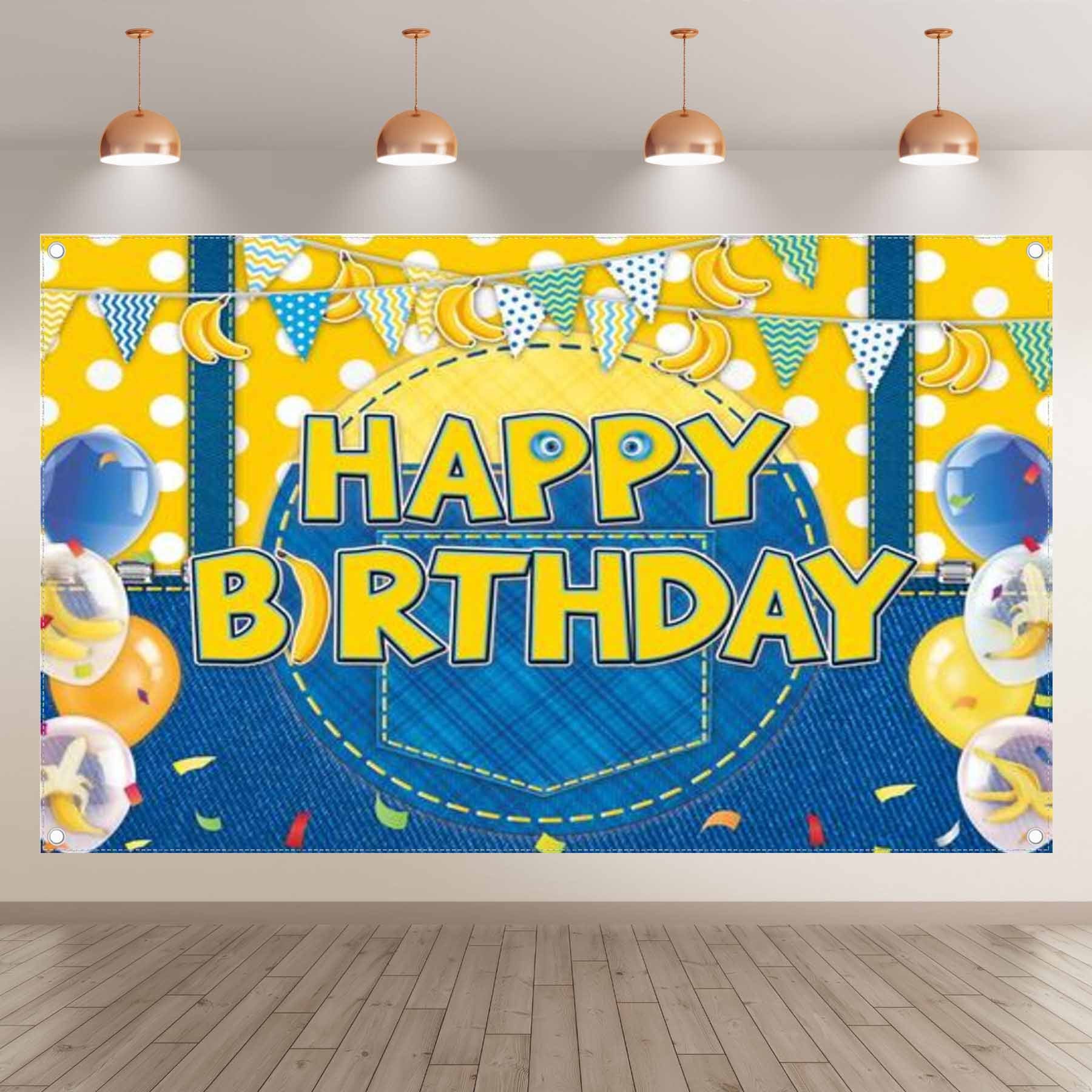 Yellow Jeans Cartoon Happy Birthday Backdrop - UUFelice Studio