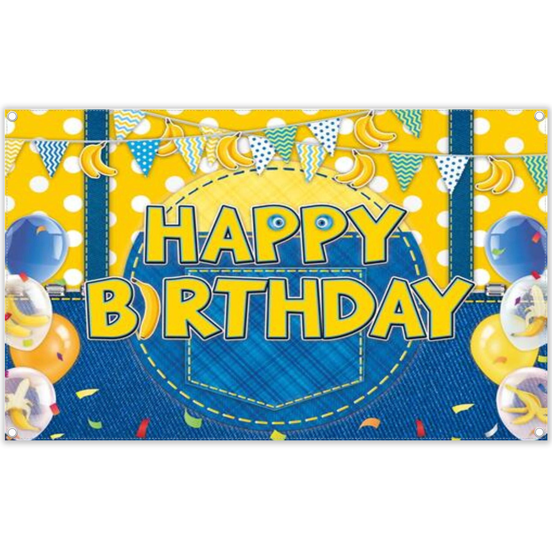 Yellow Jeans Cartoon Happy Birthday Backdrop - UUFelice Studio