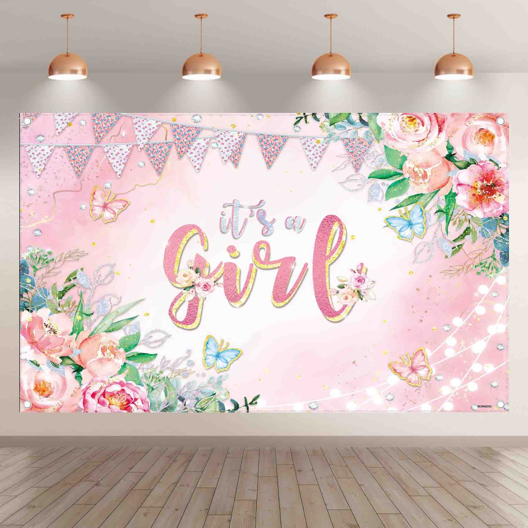 Pink Flower It's A Girl Baby Shower Rose Background - UUFelice Studio