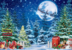 Christmas Winter Scene Night Snow Xmas Tree Backdrop