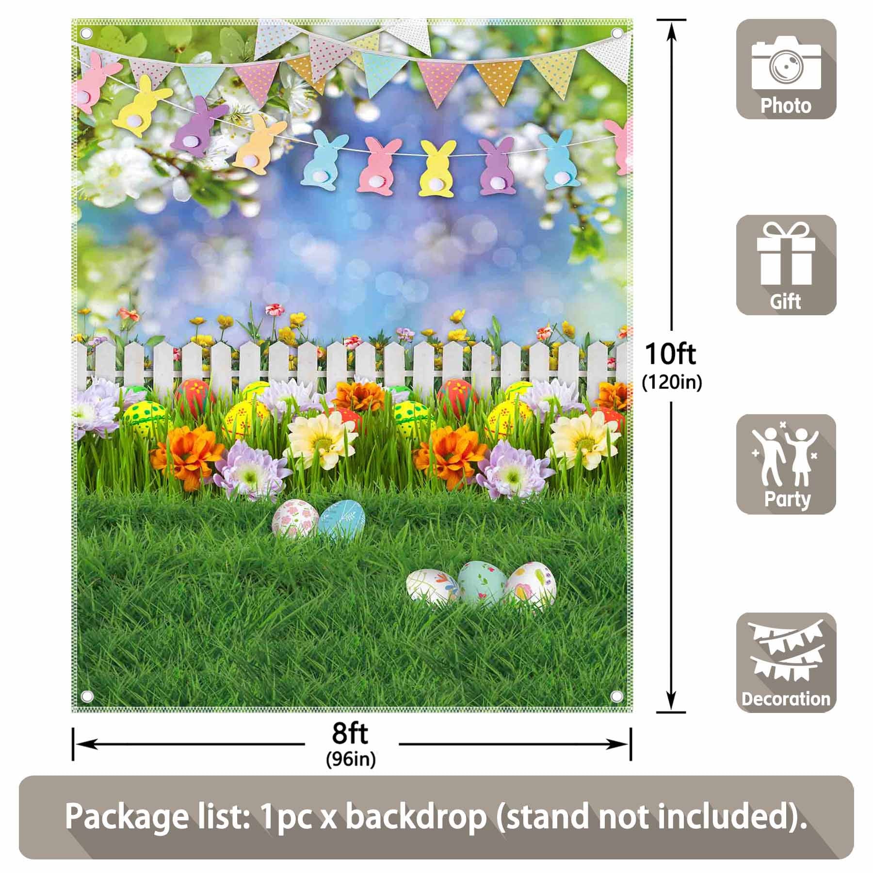 Easter Spring Grass Colorful Eggs Flowers Bunny Garden Background(FAST)