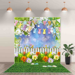 Easter Spring Grass Colorful Eggs Flowers Bunny Garden Background(FAST)