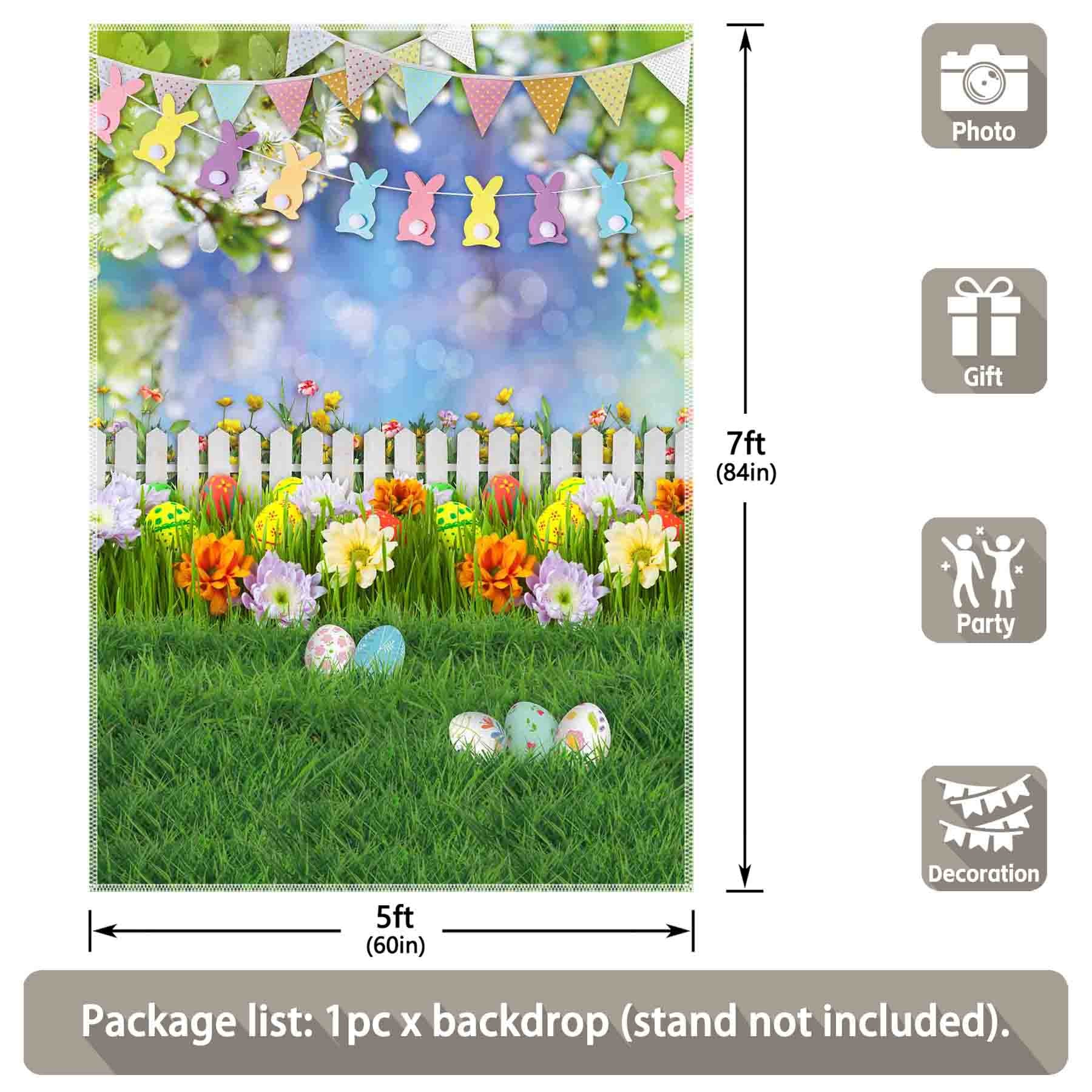 Easter Spring Grass Colorful Eggs Flowers Bunny Garden Background(FAST)