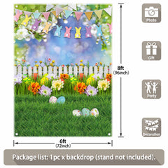 Easter Spring Grass Colorful Eggs Flowers Bunny Garden Background(FAST)