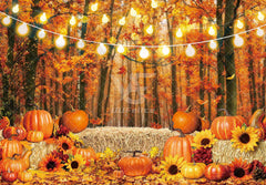 Woodland Pumpkin Landscape Maple Leaves Backdrop