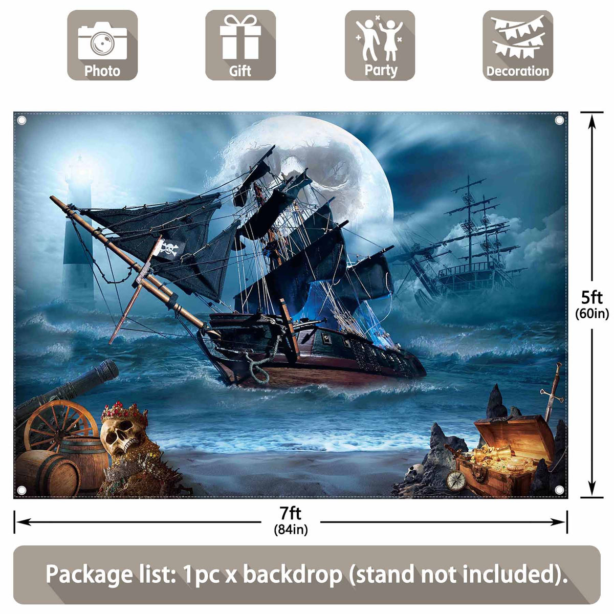 Pirate Halloween Nautical Adventure Seascape Backdrop(FAST)