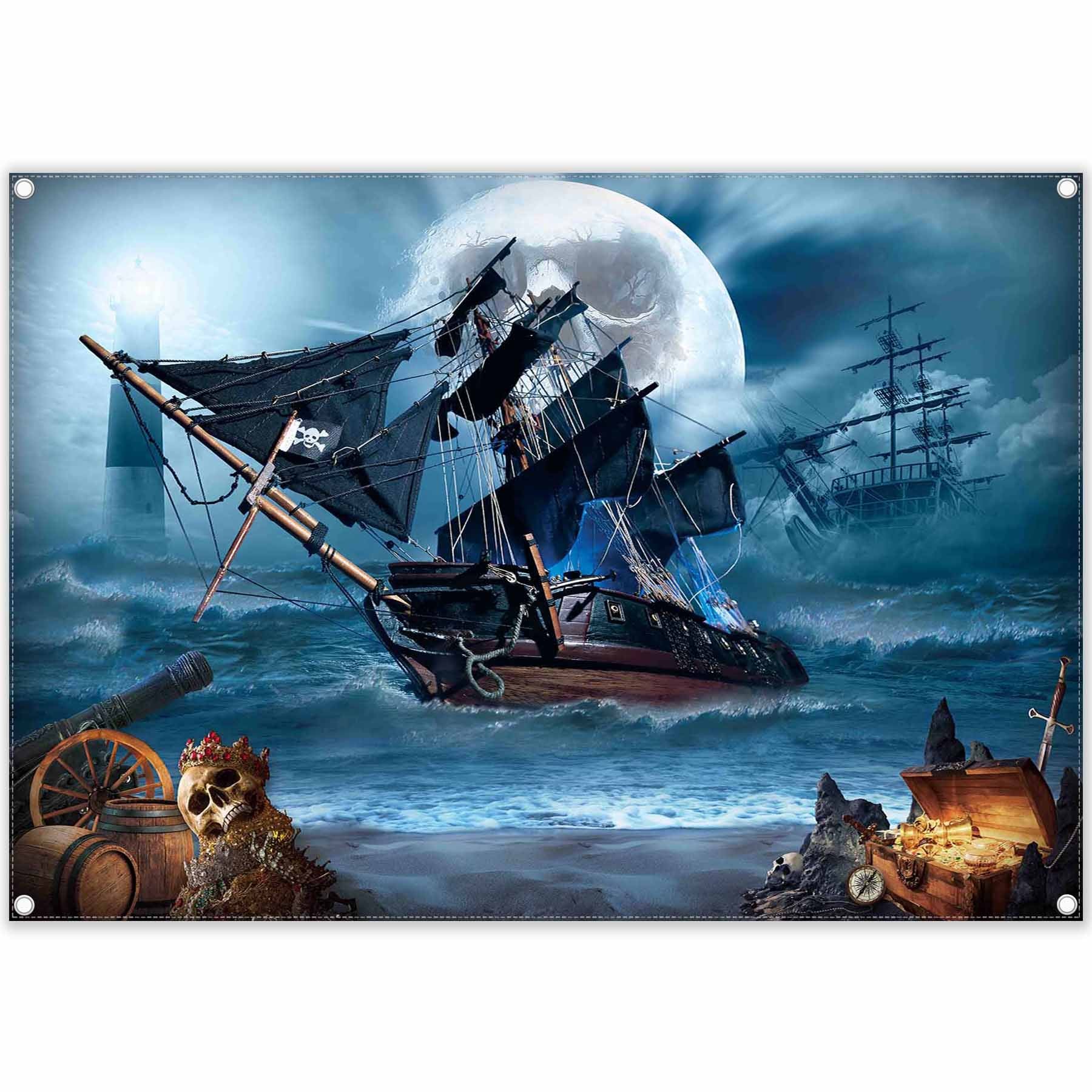 Pirate Halloween Nautical Adventure Seascape Backdrop(FAST)