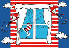 Cartoon Window Kite Red White Backdrop