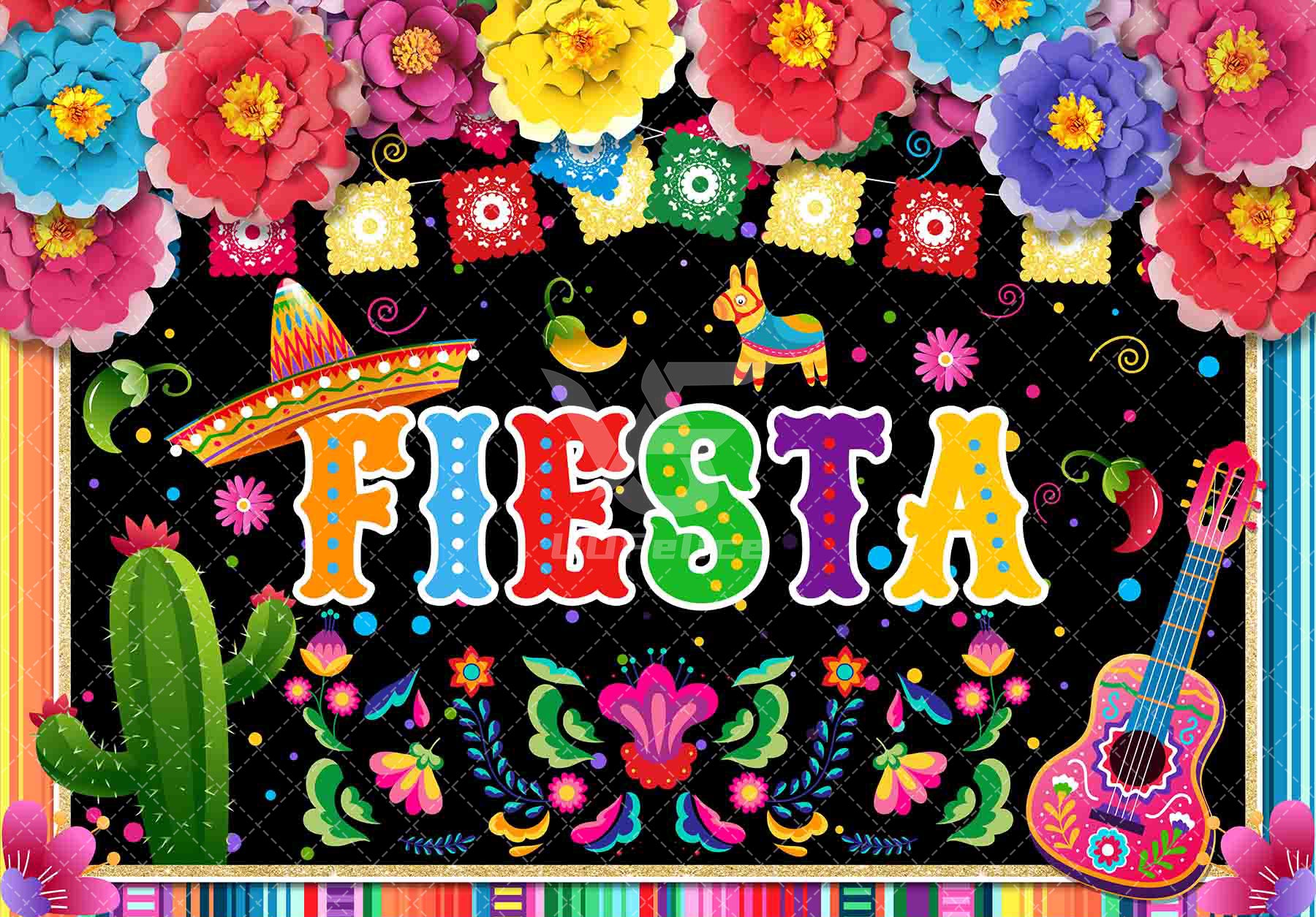 1pc, 72x43inch/96x60inch,Mexican Fiesta Polyester Photography Backdrop, Cinco De Mayo Colorful Flags Floral Background, Mexico Carnival Birthday Wedding Party Gifts Decorations, Photo Booth Banner Supplies, Drilled Holes At The Four Corners For Easy Hangi - UUFelice Studio