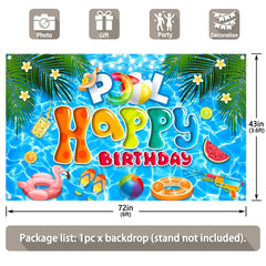 Pool Happy Birthday Blue Swimming Pool Hawaiian Background(FAST) - UUFelice Studio