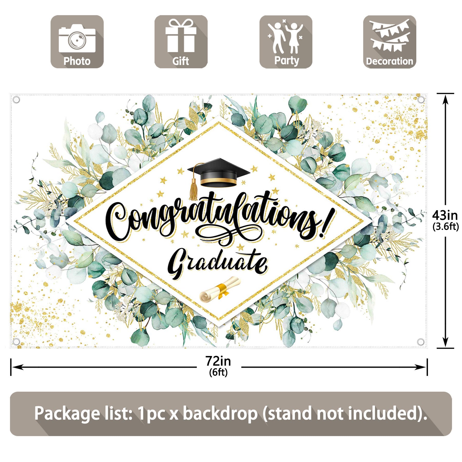 Greenery Leaves Graduation Congraduations Backdrop(FAST)