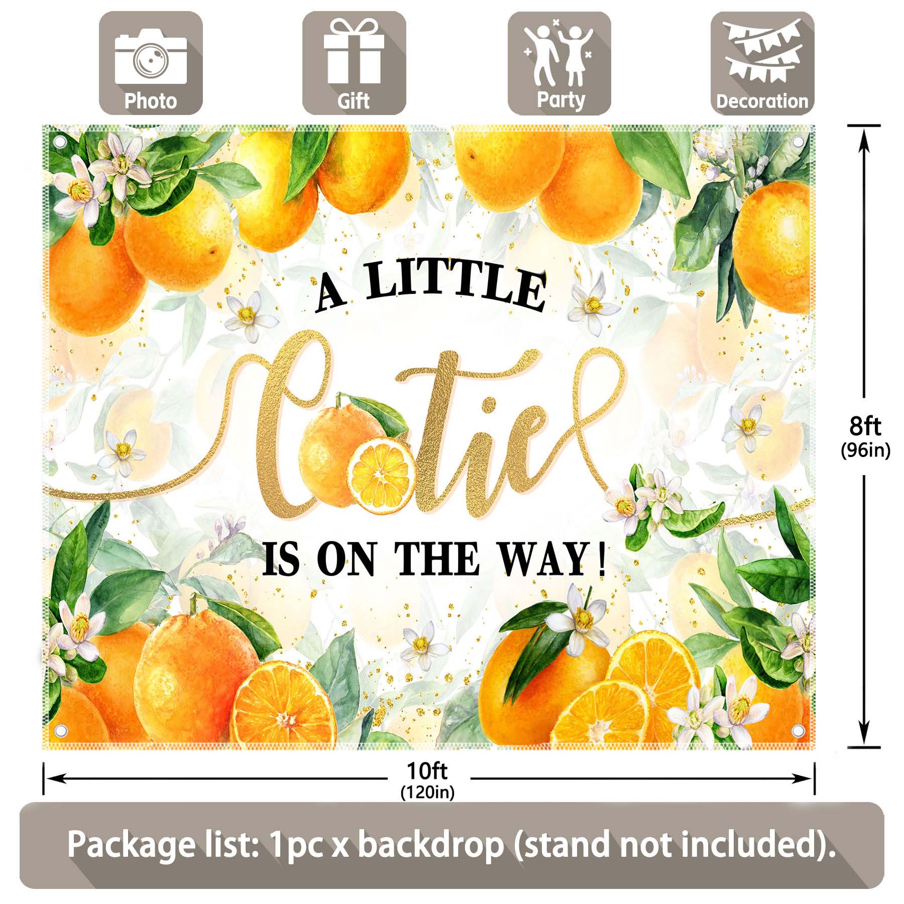 A Little Cutie is On The Way Orange Baby Shower Backdrop