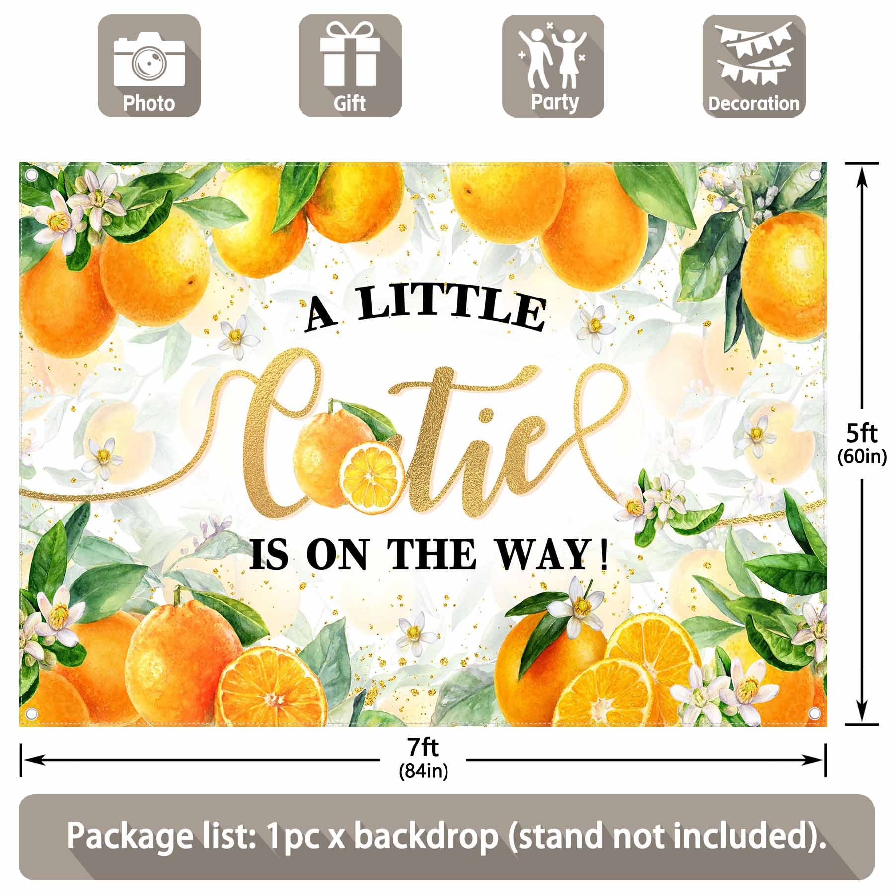 A Little Cutie is On The Way Orange Baby Shower Backdrop