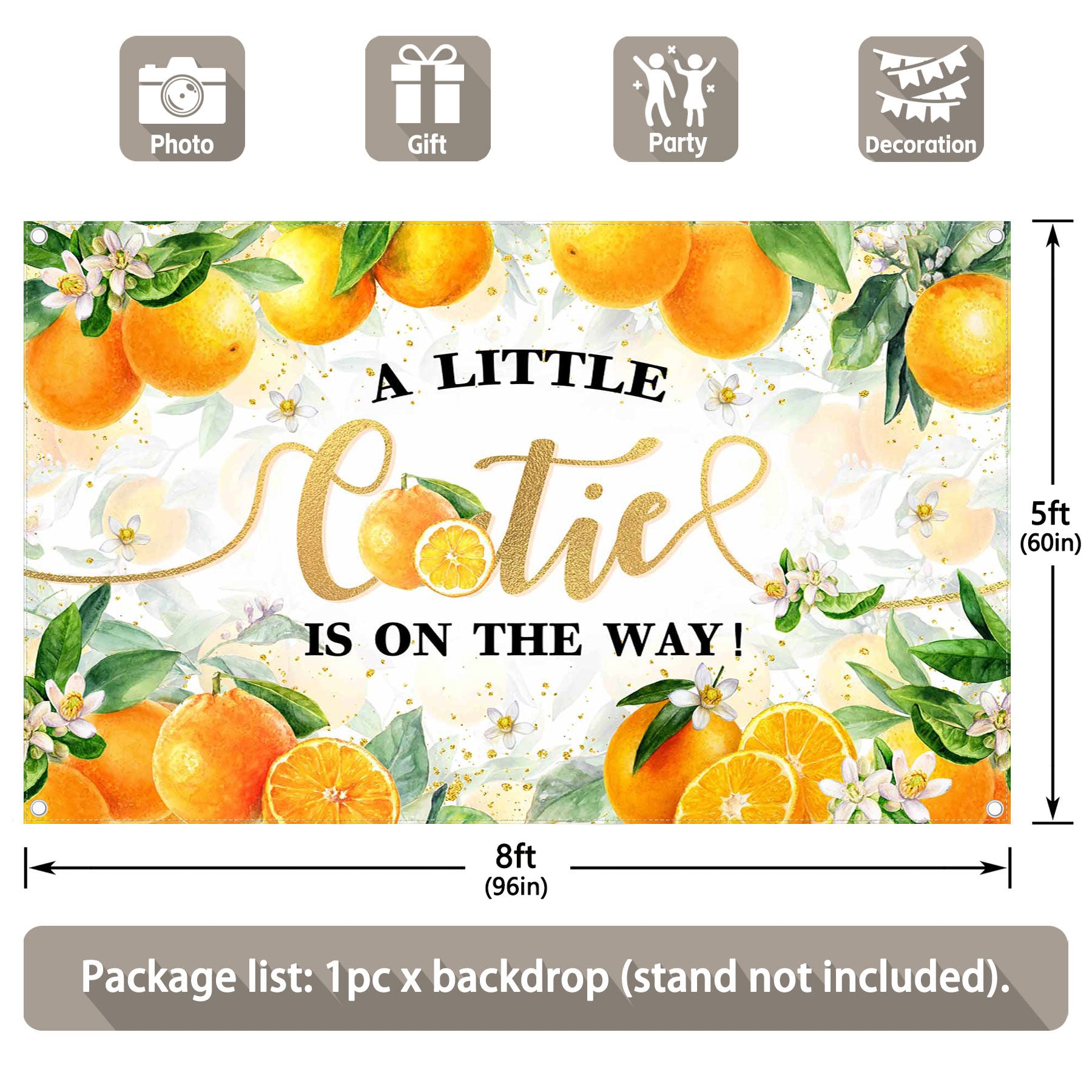 A Little Cutie is On The Way Orange Baby Shower Backdrop