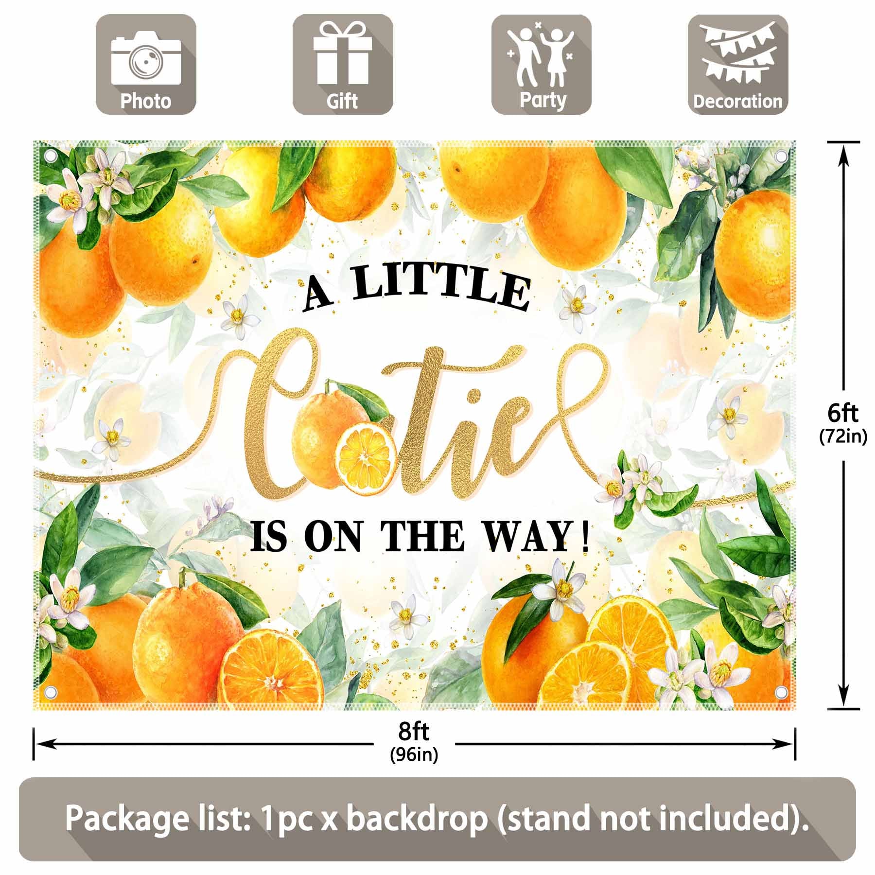 A Little Cutie is On The Way Orange Baby Shower Backdrop