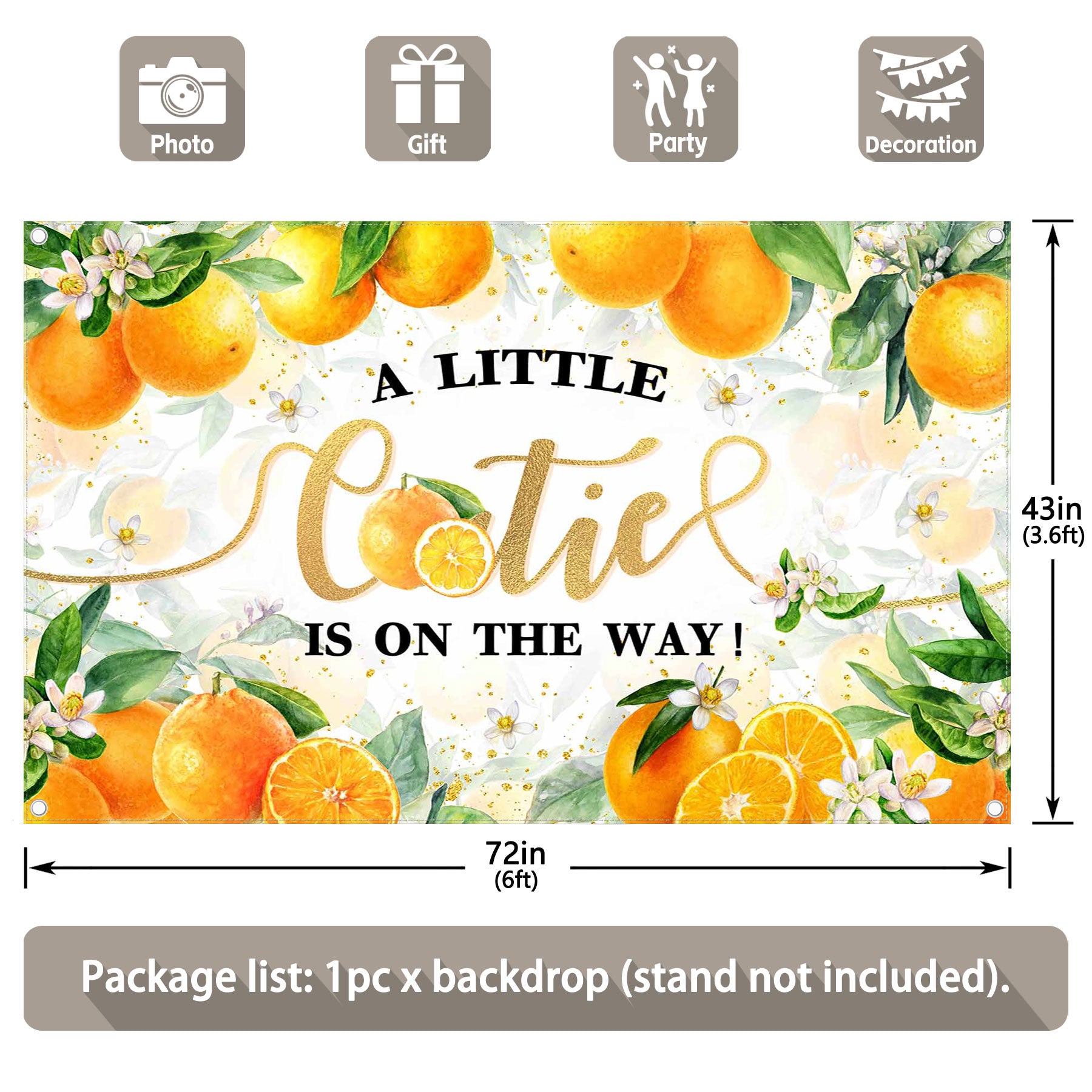 A Little Cutie is On The Way Orange Baby Shower Backdrop