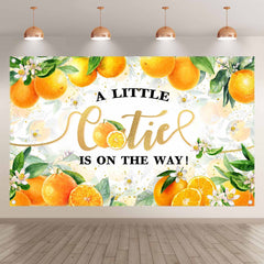 A Little Cutie is On The Way Orange Baby Shower Backdrop