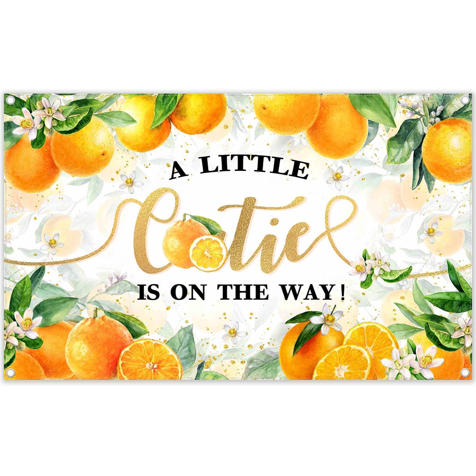 A Little Cutie is On The Way Orange Baby Shower Backdrop