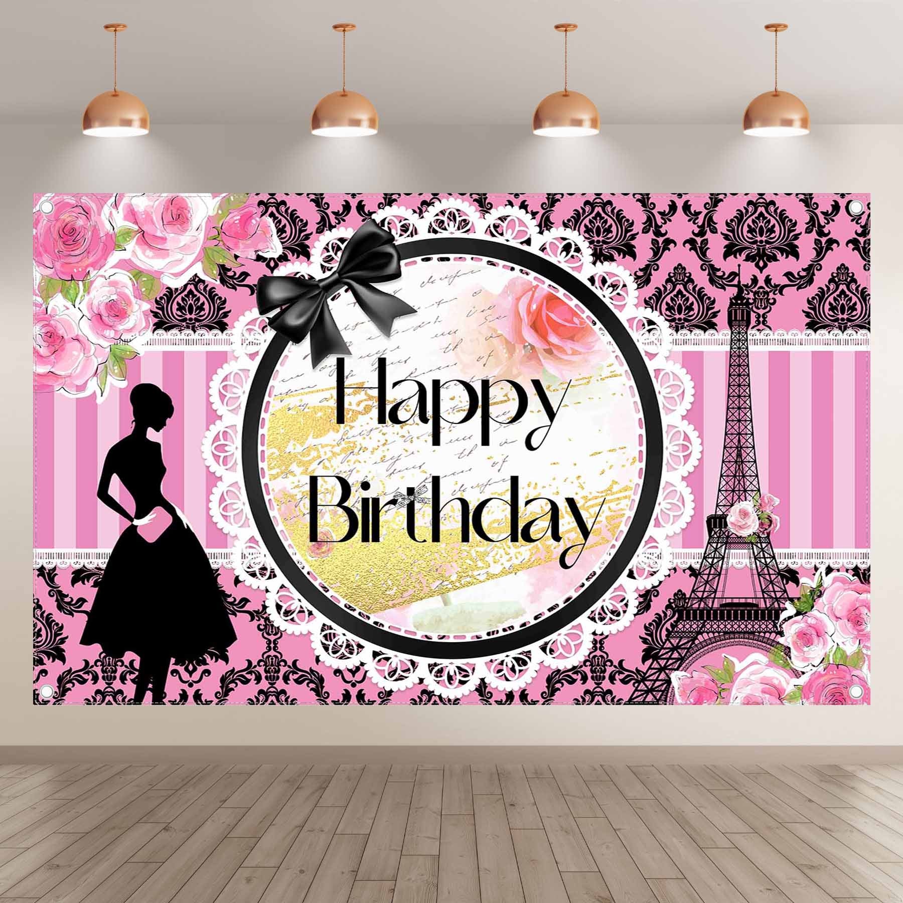 Paris Birthday Eiffel Tower Sweet Pink Stripes Background(FAST) - UUFelice Studio