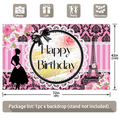 Paris Birthday Eiffel Tower Sweet Pink Stripes Background(FAST) - UUFelice Studio