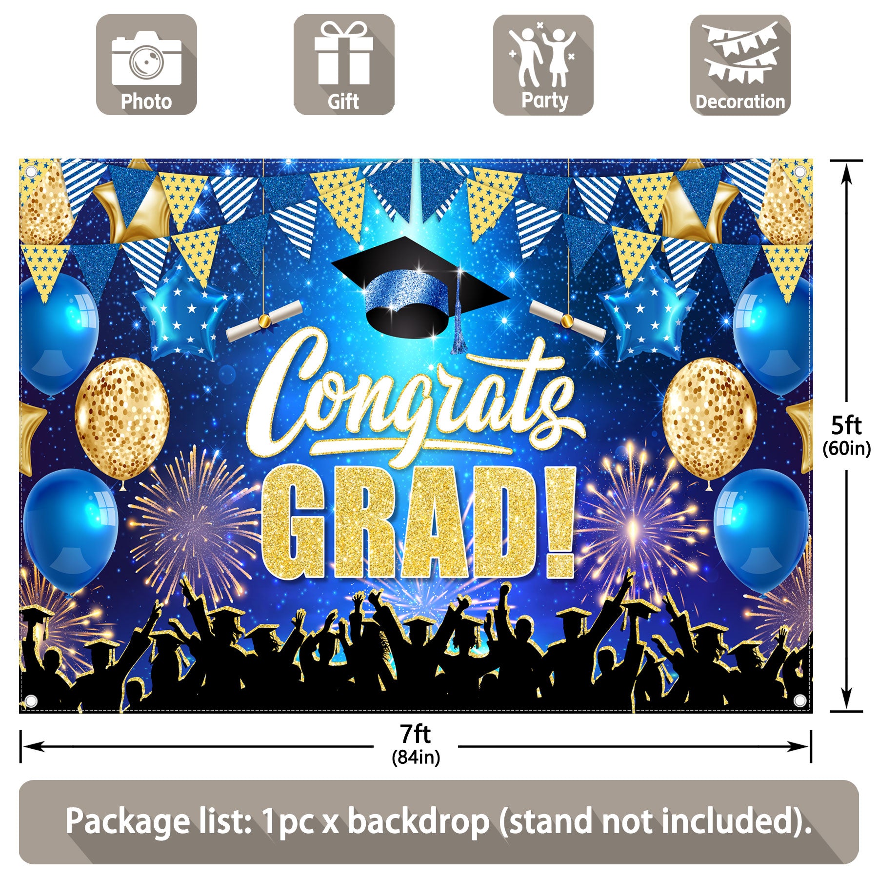 Blue Golden Happy Graduation, 2024 Elementary Backdrop - UUFelice Studio