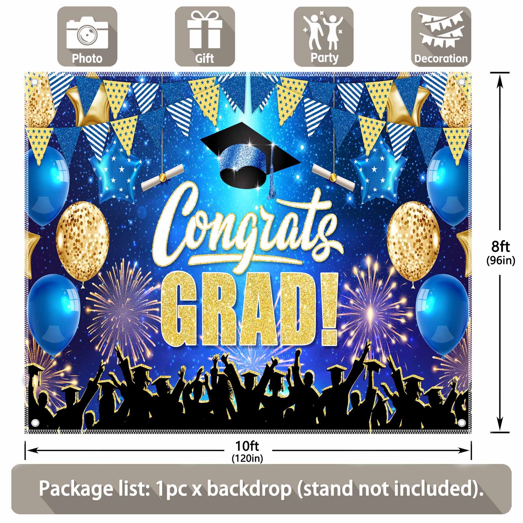 Blue Golden Happy Graduation, 2024 Elementary Backdrop - UUFelice Studio